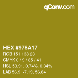 颜色代码: HEX #978A17 | qconv.com