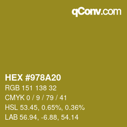 カラーコード: HEX #978A20 | qconv.com