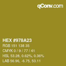 カラーコード: HEX #978A23 | qconv.com