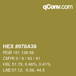 カラーコード: HEX #978A38 | qconv.com