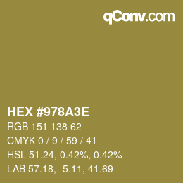 Color code: HEX #978A3E | qconv.com