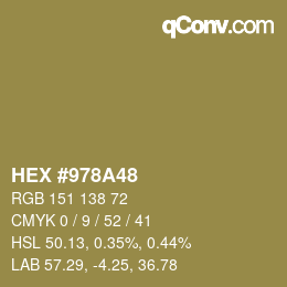 カラーコード: HEX #978A48 | qconv.com