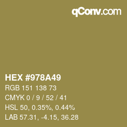 カラーコード: HEX #978A49 | qconv.com