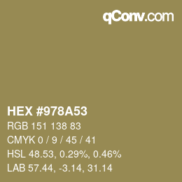 颜色代码: HEX #978A53 | qconv.com