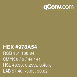 颜色代码: HEX #978A54 | qconv.com