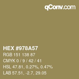 カラーコード: HEX #978A57 | qconv.com