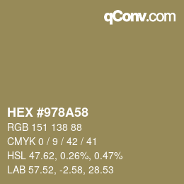 カラーコード: HEX #978A58 | qconv.com