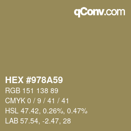 颜色代码: HEX #978A59 | qconv.com