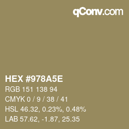 Color code: HEX #978A5E | qconv.com
