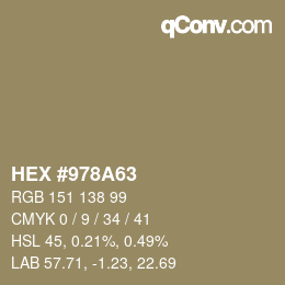 颜色代码: HEX #978A63 | qconv.com