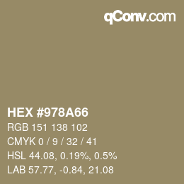 カラーコード: HEX #978A66 | qconv.com