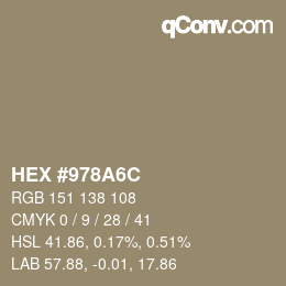 Color code: HEX #978A6C | qconv.com
