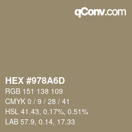 颜色代码: HEX #978A6D | qconv.com
