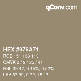 颜色代码: HEX #978A71 | qconv.com