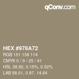 颜色代码: HEX #978A72 | qconv.com