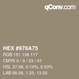 颜色代码: HEX #978A75 | qconv.com