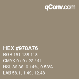 颜色代码: HEX #978A76 | qconv.com