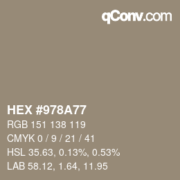 カラーコード: HEX #978A77 | qconv.com