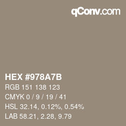カラーコード: HEX #978A7B | qconv.com