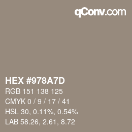 颜色代码: HEX #978A7D | qconv.com