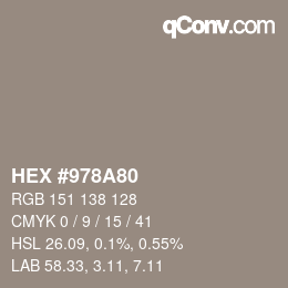 Color code: HEX #978A80 | qconv.com