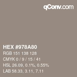 カラーコード: HEX #978A80 | qconv.com