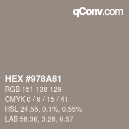 颜色代码: HEX #978A81 | qconv.com