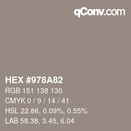 颜色代码: HEX #978A82 | qconv.com