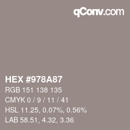 カラーコード: HEX #978A87 | qconv.com