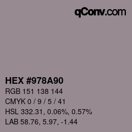 颜色代码: HEX #978A90 | qconv.com
