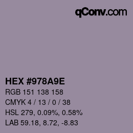 颜色代码: HEX #978A9E | qconv.com