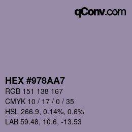 カラーコード: HEX #978AA7 | qconv.com