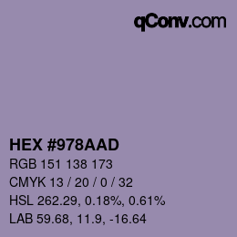 颜色代码: HEX #978AAD | qconv.com
