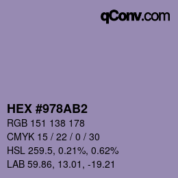 Farbcode: HEX #978AB2 | qconv.com