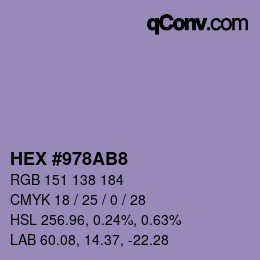 颜色代码: HEX #978AB8 | qconv.com