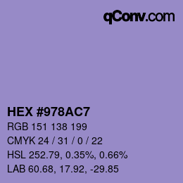 颜色代码: HEX #978AC7 | qconv.com