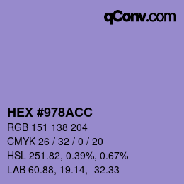 颜色代码: HEX #978ACC | qconv.com