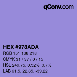 カラーコード: HEX #978ADA | qconv.com