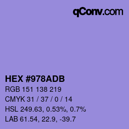 Code couleur: HEX #978ADB | qconv.com