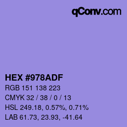 Color code: HEX #978ADF | qconv.com