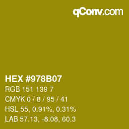 颜色代码: HEX #978B07 | qconv.com
