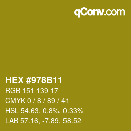 颜色代码: HEX #978B11 | qconv.com