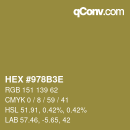 カラーコード: HEX #978B3E | qconv.com
