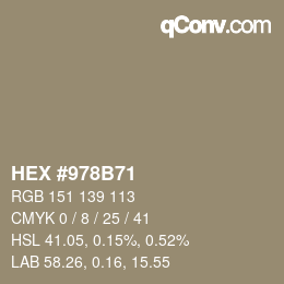 颜色代码: HEX #978B71 | qconv.com
