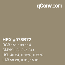 颜色代码: HEX #978B72 | qconv.com