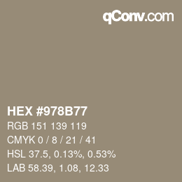 颜色代码: HEX #978B77 | qconv.com