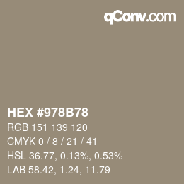 颜色代码: HEX #978B78 | qconv.com
