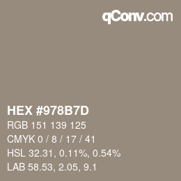 Color code: HEX #978B7D | qconv.com