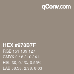 カラーコード: HEX #978B7F | qconv.com