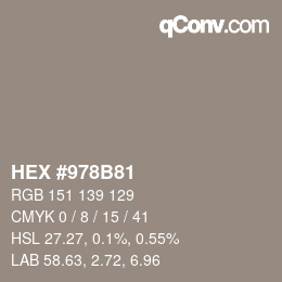 カラーコード: HEX #978B81 | qconv.com